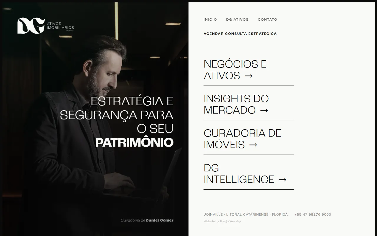 Página inicial do site da DG Ativos